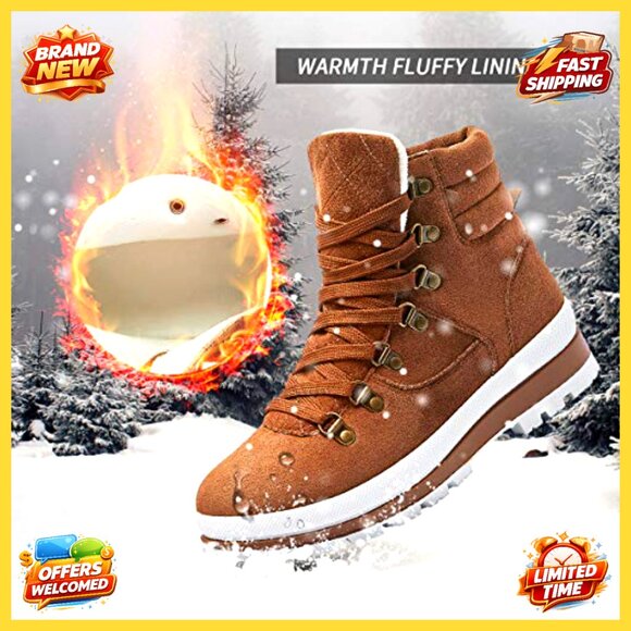 Lace-Up Combat Boots with Side Zipper, Anti-Slip Sole, Fluffy Lining, Winter - Picture 6 of 7